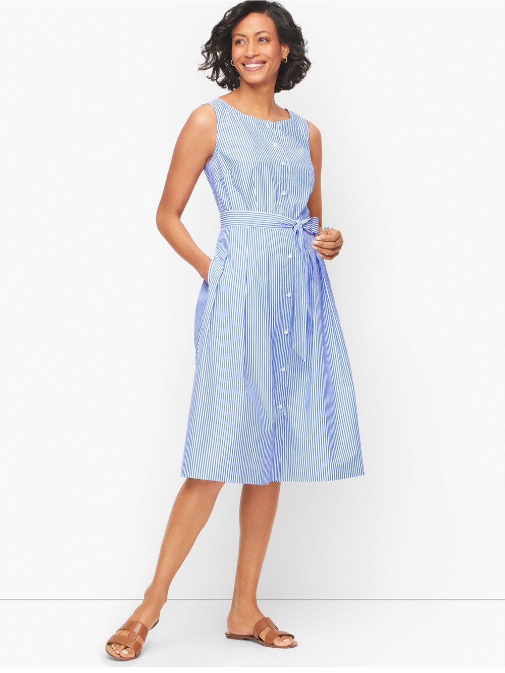 Talbots POPLIN FIT & FLARE DRESS - BREEZE STRIPE